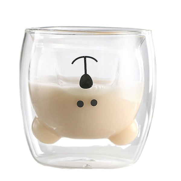 Søte Kopper Kaffe Te Glass Drikkeglass Kaffe Glass Dobbeltvegget Isolerende Glass Espresso Kopp Krus Bursdagspresang (Happy Bear)