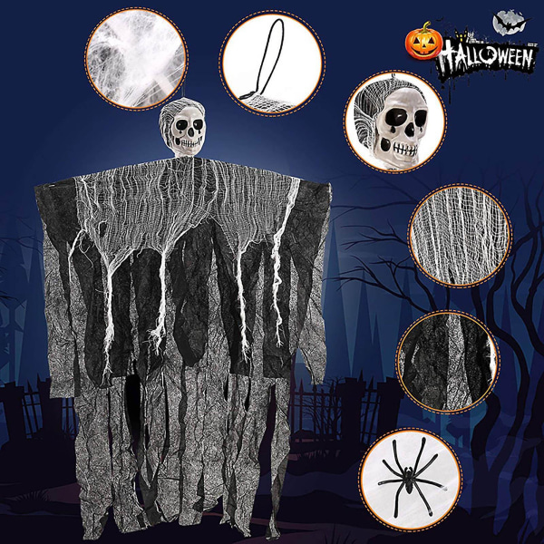 Heliga Halloween Dekoration Bakgrund Layout Skalle Huvud Hängande Spöke Ornament