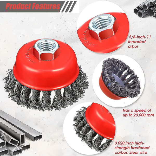 Trådkoppbørste, 2-pakning Vridde knutede koppbørste for slipemaskiner