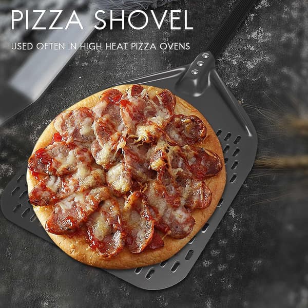 Perforeret pizzaskovl, 12 tommer rektangulær pizzaskovl, der vender pizzaskovl, pizzaspade til bagning Ho