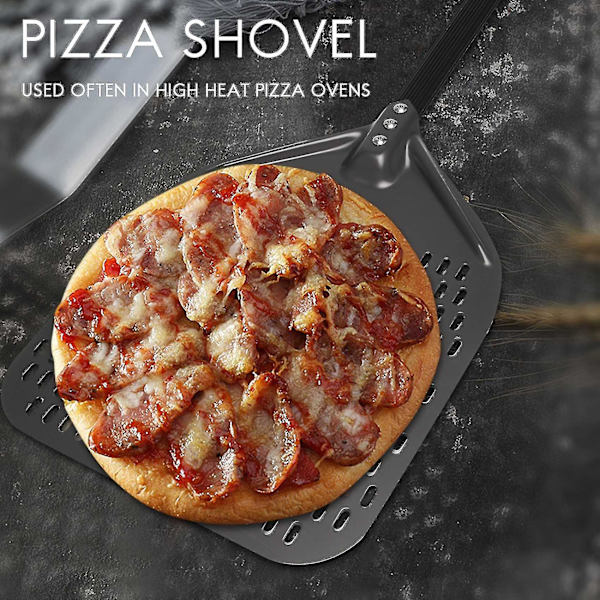 Perforert pizzaskuffe, 12 tommers rektangulær pizzaskuffe som snur pizzaskuffe pizzaspade for baking Ho