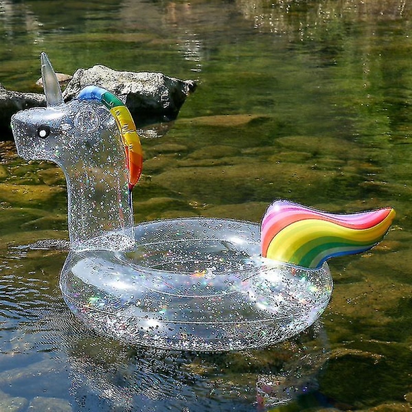 Klar Glitter Flamingo Unicorn Bade Ring til Børn Svømmecirkel Sommer Oppustelig Pool Flydemadras Pool Party Legetøj
