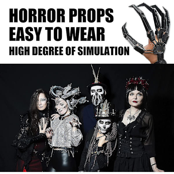Halloween-hansker med ledd, fleksible fingre, skjeletthender