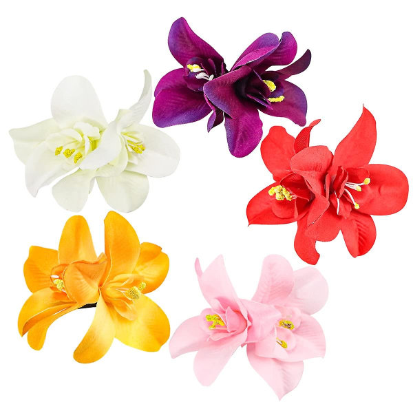 5 st Bohemian Flower Hårnål, Konstgjord Blomma Hårklämma, Hawaiian Hibiscus Flower Orchid Hårnål För Kvinnor Flickor Brudhårtillbehör