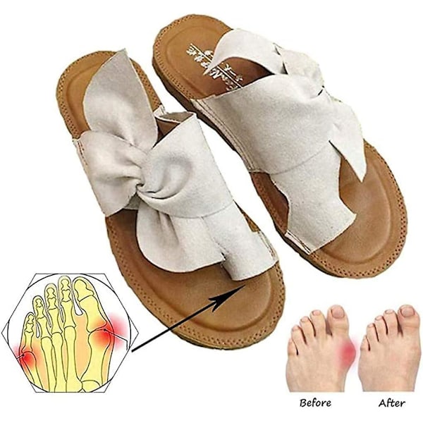 Dame Bow Open Toe Flade Sandaler, Dame Komfortable Tøfler, Bunion Corrector Ortopædiske Sandaler, Open Toe Sandaler, Casual Strand Sandaler