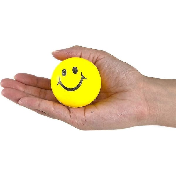 Stressbollar för barn och vuxna - Ideal Bulk Pack med 24 2\" Stress Smile Balls - Neon Yellow Funny Face Kids Stress Ball - Squishy Balls för att stödja i