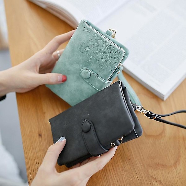 Kvinde Mode Mat Kort Tegnebog Pu Læder Lynlås Hasp Frosted Dame Punge Penge Mønt Id-Kortholder Piger Søde Clutch B Black