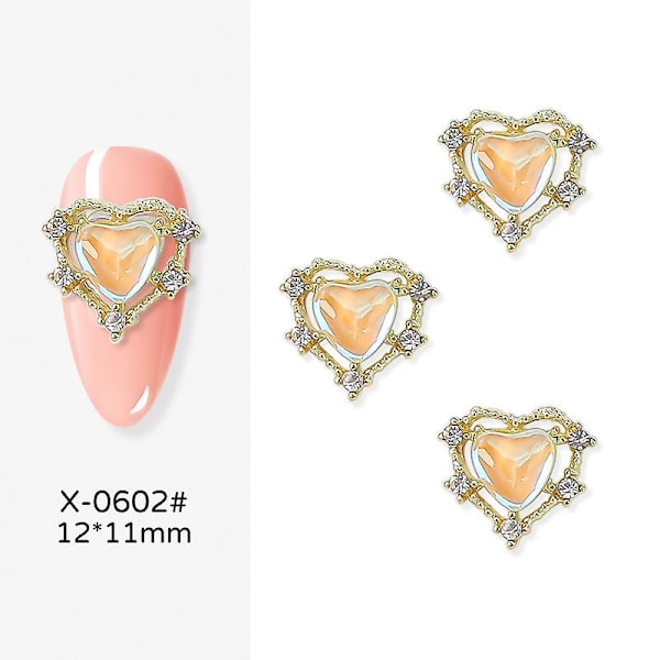 3D hjerteformet negleanheng Valentinsdag 20 stk metalllegering hjerteformet negler Rhinestone edelstener 4 farger krystalldiamant DIY håndverk neglekunst