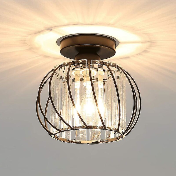 Krystall taklampe E27 LED taklampe Mini krystall lysekrone for kjøkken spisestue soverom gang inngang (svart)