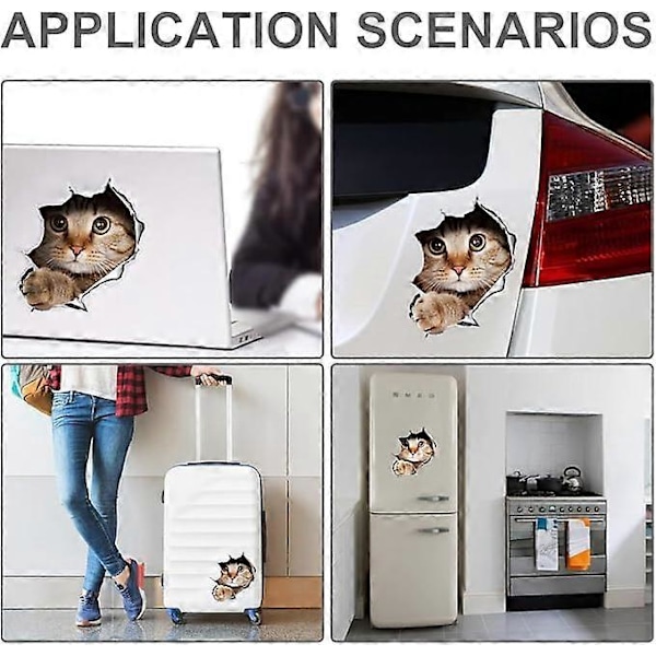Auton tarrat, kissan tarrat, auton tarrat, kissan auton tarra, 3D stereo irrotettava autolle, Kawaii-tarrat, naarmuuntumattomat lemmikkikissan auton tarrat 3 kpl
