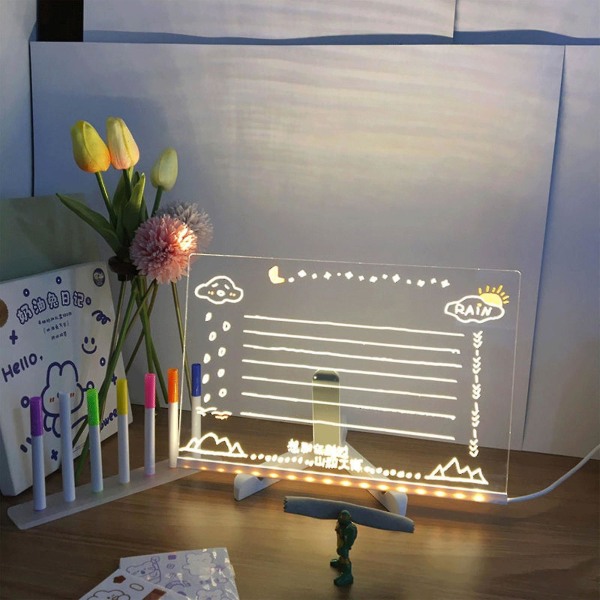 Led Note Board With Colors, Acrylic Dry Erase Board With Light