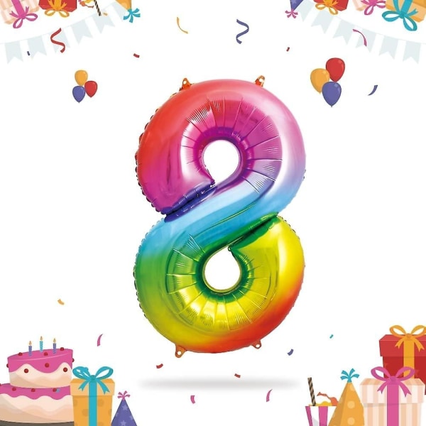 8-årsballonger Färgglada - Stor Nummer 8 Ballong Nummer 8 - Grattis på födelsedagen dekorationsballong