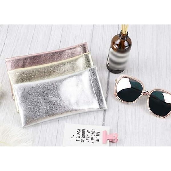 3 Pack vanntett skinnbrilleveske for unisex solbriller gull/rosa/sølv