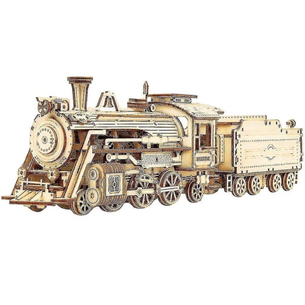 Træ mekaniske tog modelsæt 3d køretøj puslespil pædagogisk samle legetøj