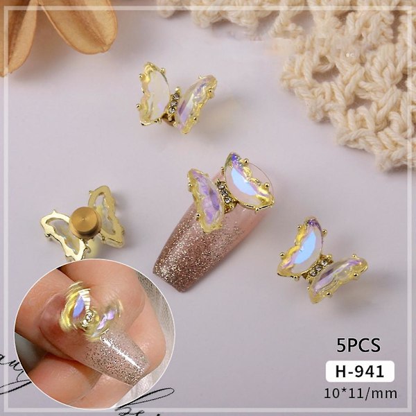 5pack Butterfly Nail Art Jewelry Charms Crystal 3d Spinning Butterfly Charms