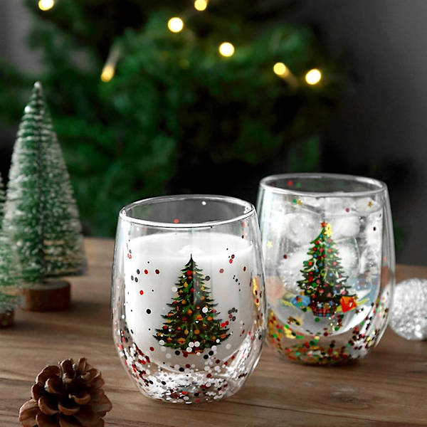 Glitter Juletræ Kop Transparent Dobbelt Væg Vand Mælk Kaffe Glas