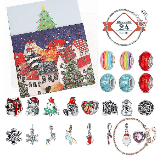 Adventskalender Jul 24 Dagar Nedräkningskalender Diy Hänge Armband Överraskning Blind Box Julgåvor