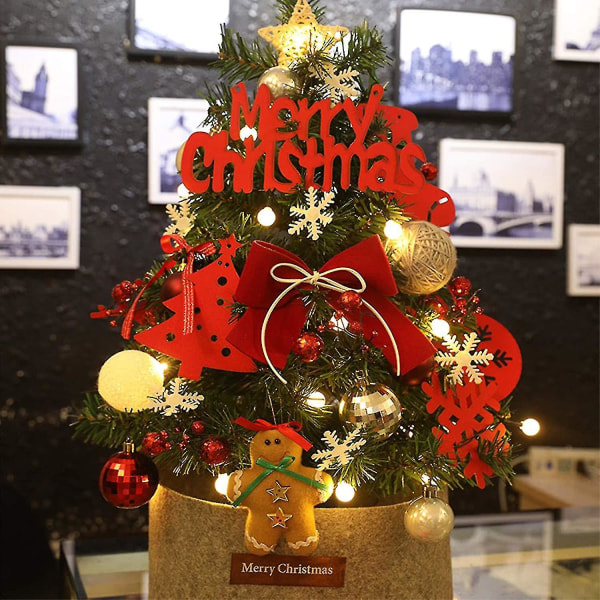Dekorativt træ, kunstigt bord juletræ med led ornamenter Wi