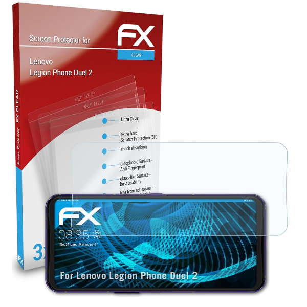 atFoliX 3x beskyttelsesfolie kompatibel med Lenovo Legion Phone Duel 2 Displaybeskyttelsesfolie klar