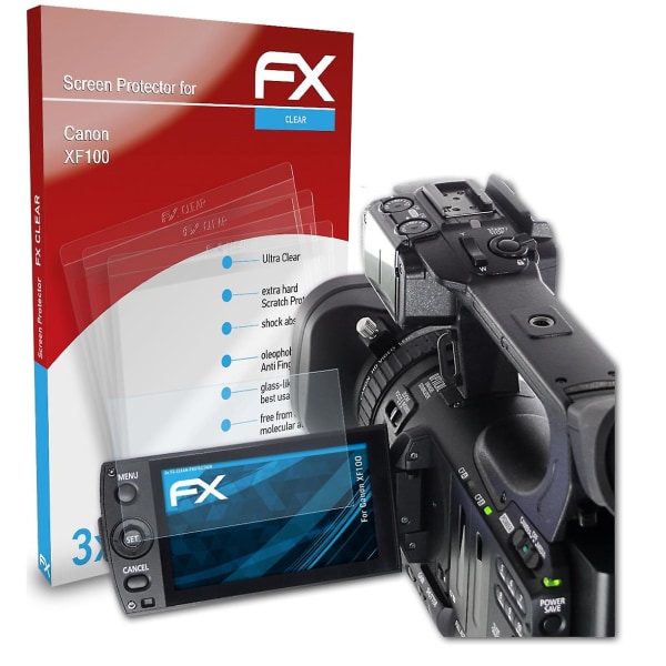 atFoliX 3x Schutzfolie Compatibel Canon XF100 Displayschutzfolie klar