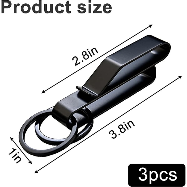 3-pak Nøkkelholder for belte, rustfritt stål nøkkelring for belte med avtakbar nøkkelring, beltenøkkelklips for politi