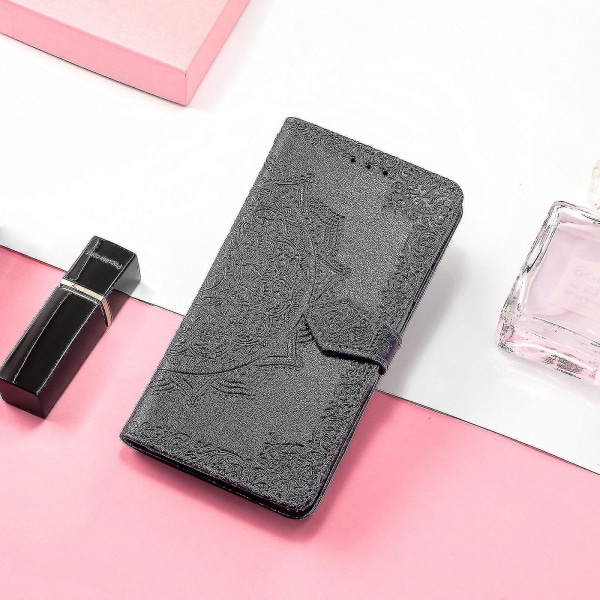 Xiaomi Redmi Note 8 etui Læder tegnebogscover Præg Mandala Magnetic Flip Protection Stødsikker - Violet