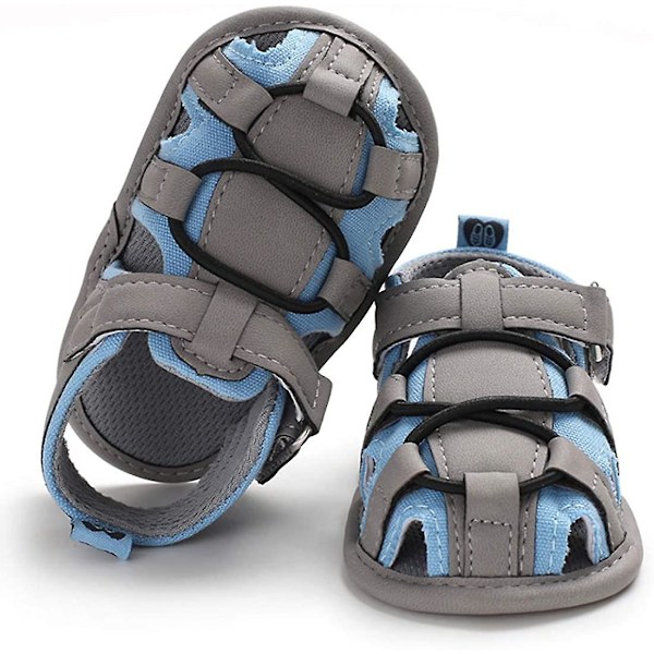Spedbarnsandaler for sommeren, pustende og sklisikre, for gutter og jenter, myke såler, nyfødte førstegangssko a-greyblue 6-12 months infant