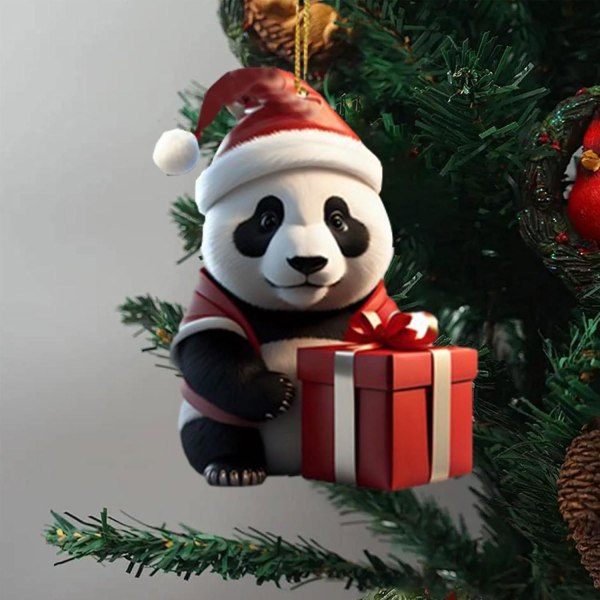 8kpl Joulukuusi Panda Riipus 2D Akryyli, Joulu Panda Riippuva Koriste Hauska Joulu Panda Ornamentti Joulukuusi Lahjaksi