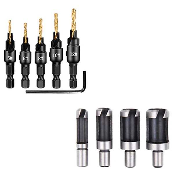 10 st Fassformade Korkstansar Chamfer Cutter Borrbitar Countersunk Bit Borr 1/4 tum Hexagonnyckel