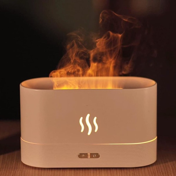 Aroma Diffuser for eteriske oljer, Aroma Diffuser med flammeeffekt, Luftfukter med 2 lysstyrke nattlys, vannløs automatisk avslåing, USB