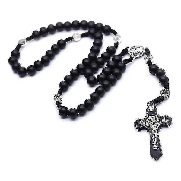 Svart Kristus Jesus-kors i trä Religiöst halsband Katolskt rosenkranshalsband Kyrka Souvenirer Bönhänge Halsband