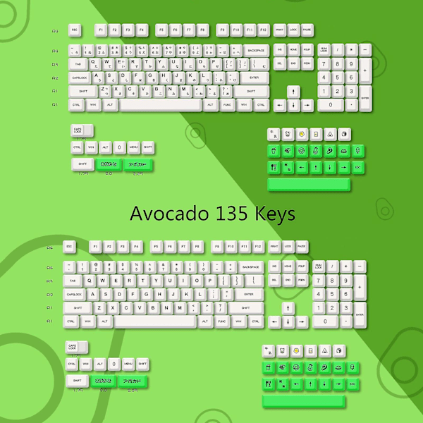 Pbt Söt Avocado Tangentbordsknappar 135 Tangenter Cherry Profil Femsidig Sublimering Tangentbordsknapp