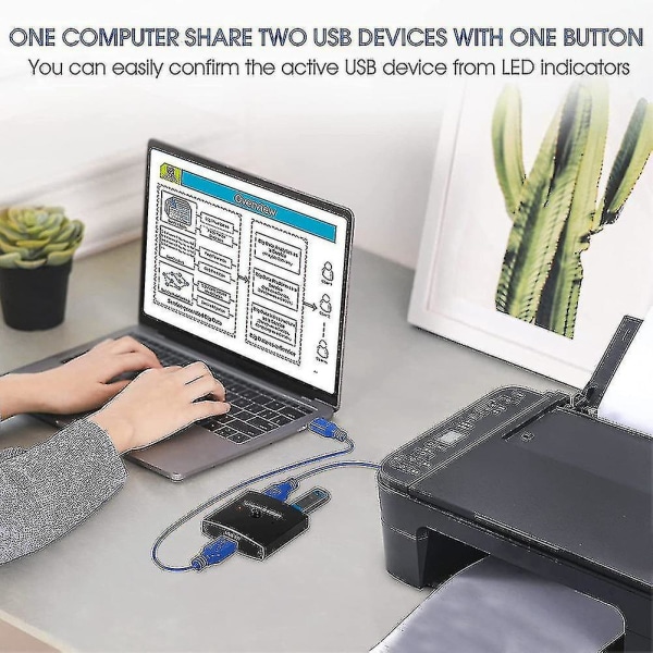 USB 3.0-brytervelger 5 Gbps 2 inn 1 ut USB for skriver, tastatur