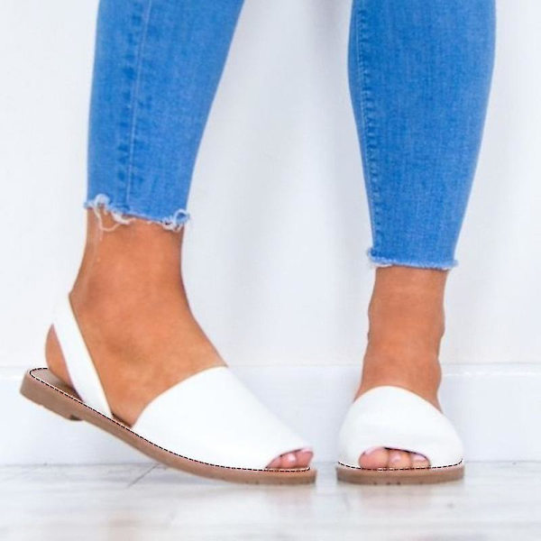 Dame Menorcan Peep Toe Flade Sandaler Sommer Strand Pumps Flade white eu 41
