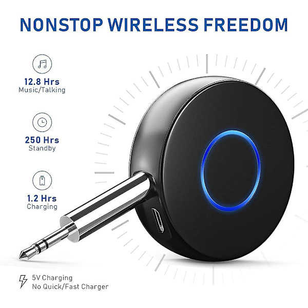 Bluetooth lydmottaker for bil, trådløs lydadapter med AUX 3,5 mm for hjemme-/bilstereo