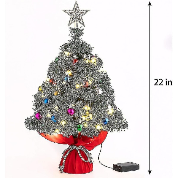 22-tommers bord juletre Mini kunstig juletre med 30 LED-lys og 24 stk jul