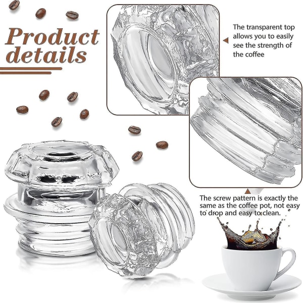 2 stk erstatning for kaffetrakter med glasstopp, topp av glasskaffefilterknapp, glasskaffetrakter, gjennomsiktig kaffetrakter