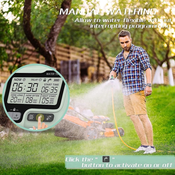 Irrigasjon Datamaskin Automatisk Hage Irrigasjonssystem Smart Kontroll Hage Irrigasjon Vanning Klokke, Regn Sensor Vanntett Manuell Kontroll Og 3 Sep