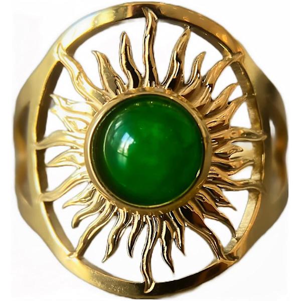 Grønn ring gull nordstjernerring 18kt boho ring helbredende krystall grønn agat ring stjernetegn ring for kvinner wiccan smykker ekte edelsten ring, , agat