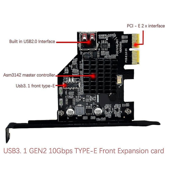 Usb3.1 Front Type-e expansionskort för Asm3142 Transfer 10gbps