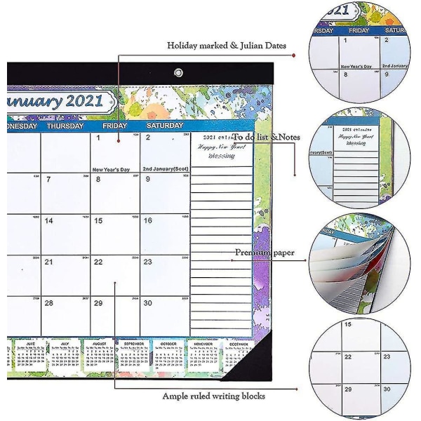 2021 Skrivebords Kalender, Stor Månedlig Skrivebords Kalender Med Juliansk Dato, 17 \"x12\"