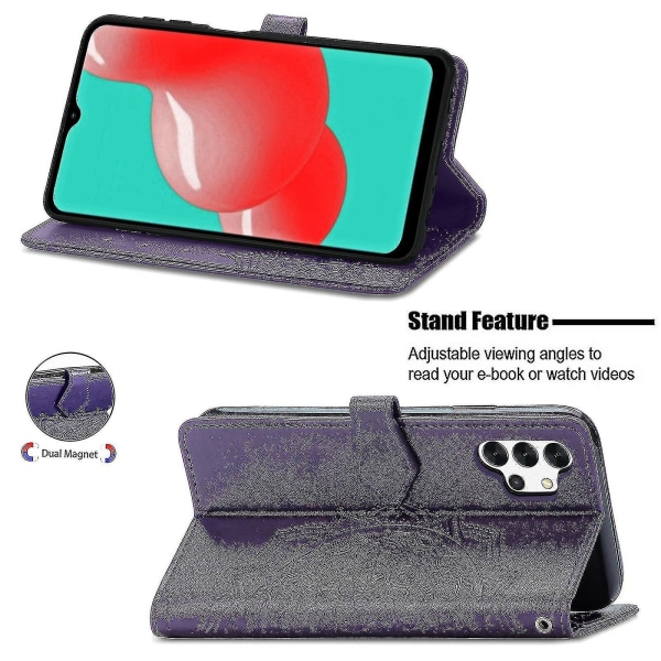 Samsung Galaxy A32 4g Case Nahkainen Lompakon Cover Kohokuvioitu Mandala Magneettinen Flip Protection Iskunkestävä - Violetti