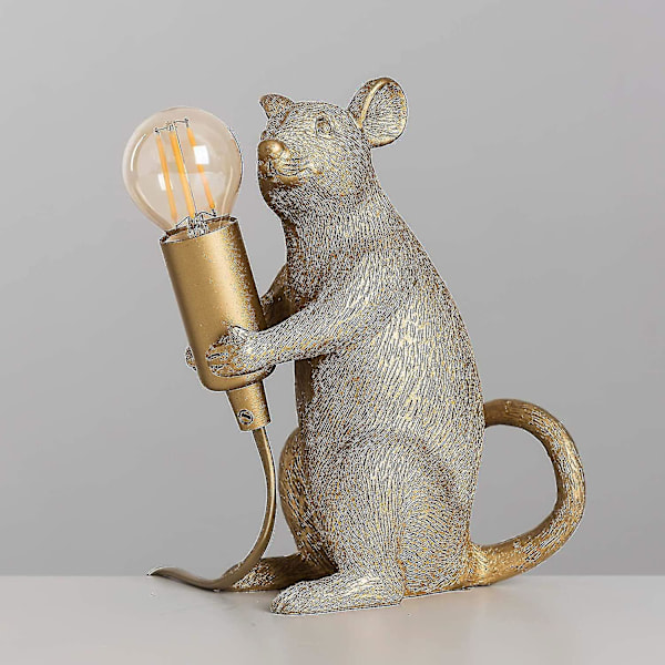 Modern bordslampa i metalliskt guld med råtta-design, djurmuslampa, vardagsrum, matsal, sovrum