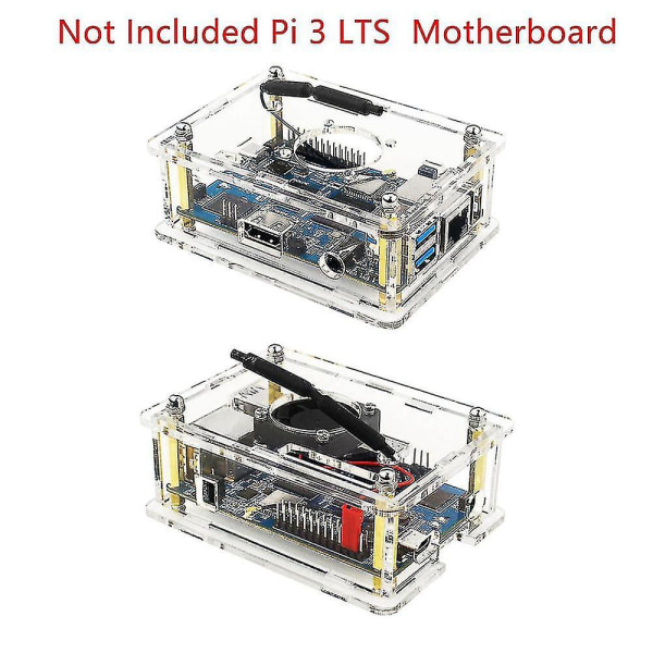 Orange Pi 3:lle tarkoitettu läpinäkyvä akryylikuori, suojaava kotelo jäähdytystuulettimen kanssa