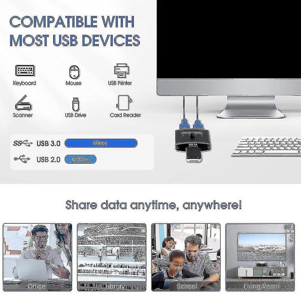 Usb 3.0-switch 5gbps 2 ind 1 ud Usb til printer tastatur