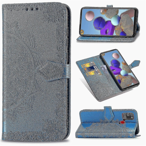 Samsung Galaxy A21s Case Nahkainen Lompakon Cover Kohokuvioitu Mandala Magneettinen Flip Protection Iskunkestävä - Sininen