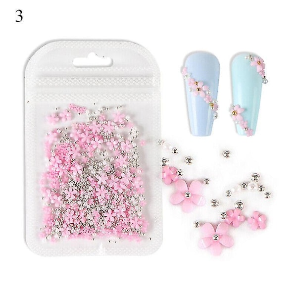 200pcs 3d Acrylic Crystal Flower Pearl Nails Art Decoration Cute Mixed Manicure