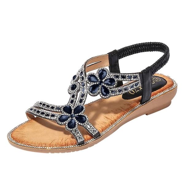 Bohemia Sommer Kvinner Krystall Flat Sandaler black 37