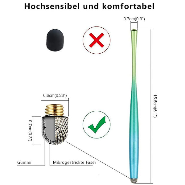 Auleep Input Pen Stylus Touch Pen kosketusnäytölle 2 pakkausta 4 nanokuitu kärjellä Stylus matkapuhelimelle, tableteille, iPadeille, Kindleille (2 pakkausta - monivärinen