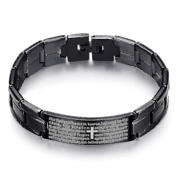 Herrearmbånd i rustfrit stål med kors og engelsk bøn - Casual armbånd - Gave